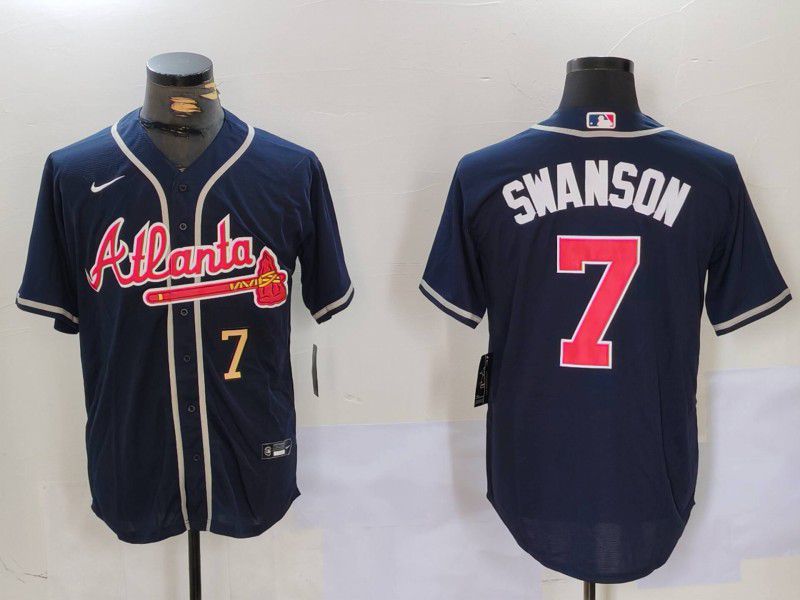 Men Atlanta Braves #7 Swanson Blue Game 2024 Nike MLB Jersey style 9021